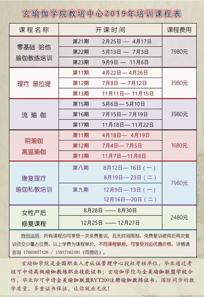 玄瑜星空体育官网地址伽学院教培中心2019年瑜伽教练培训课程安排(图4)